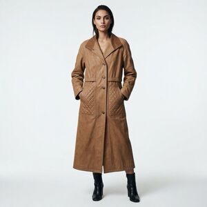 Maurice Women’s Leather Trench Coat Size XS Brown Jacket Overcoat
